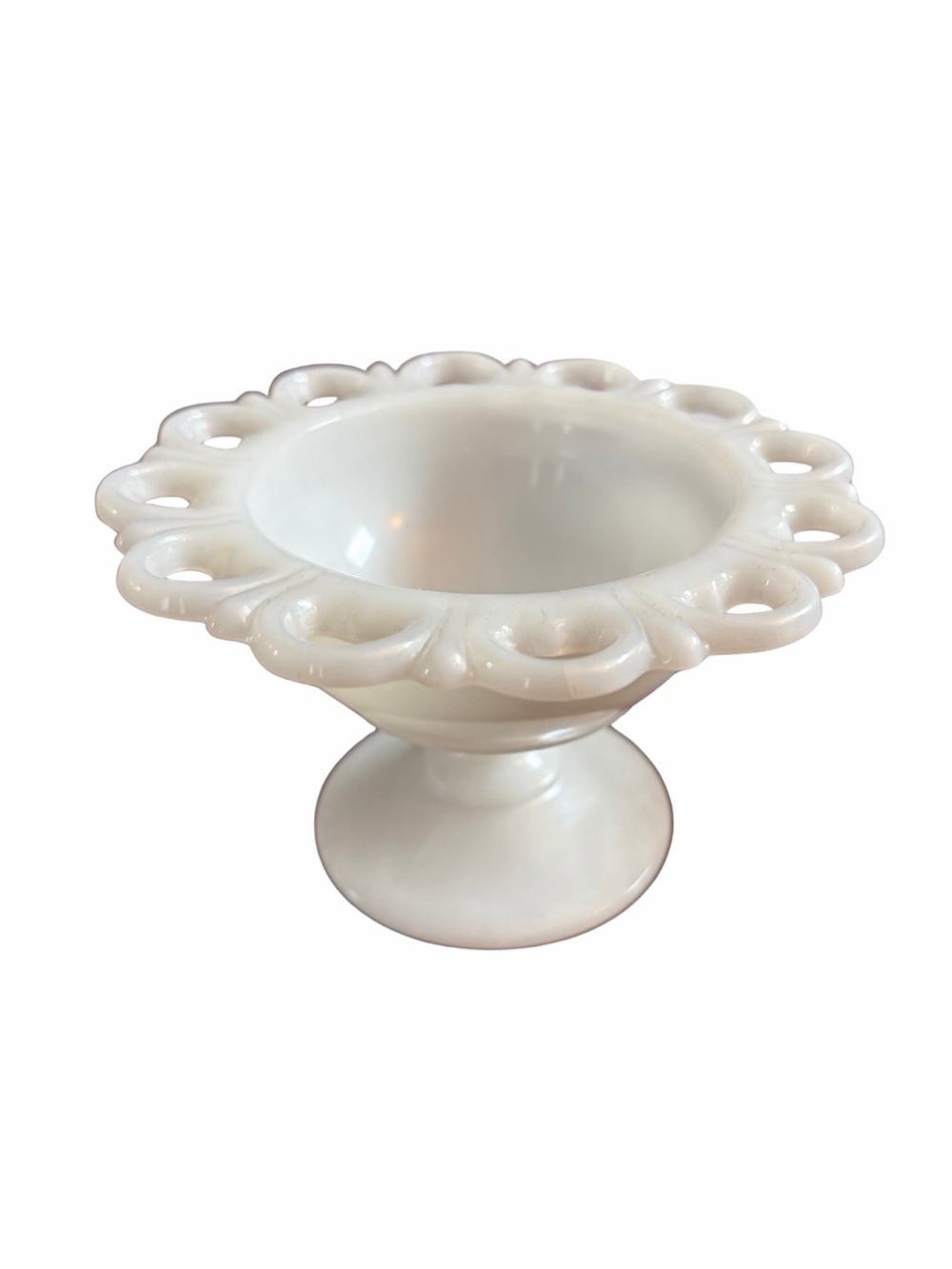 Vintage Mid-Century Anchor Hocking Milk Glass Old Colony Lace Edge Candy Dish